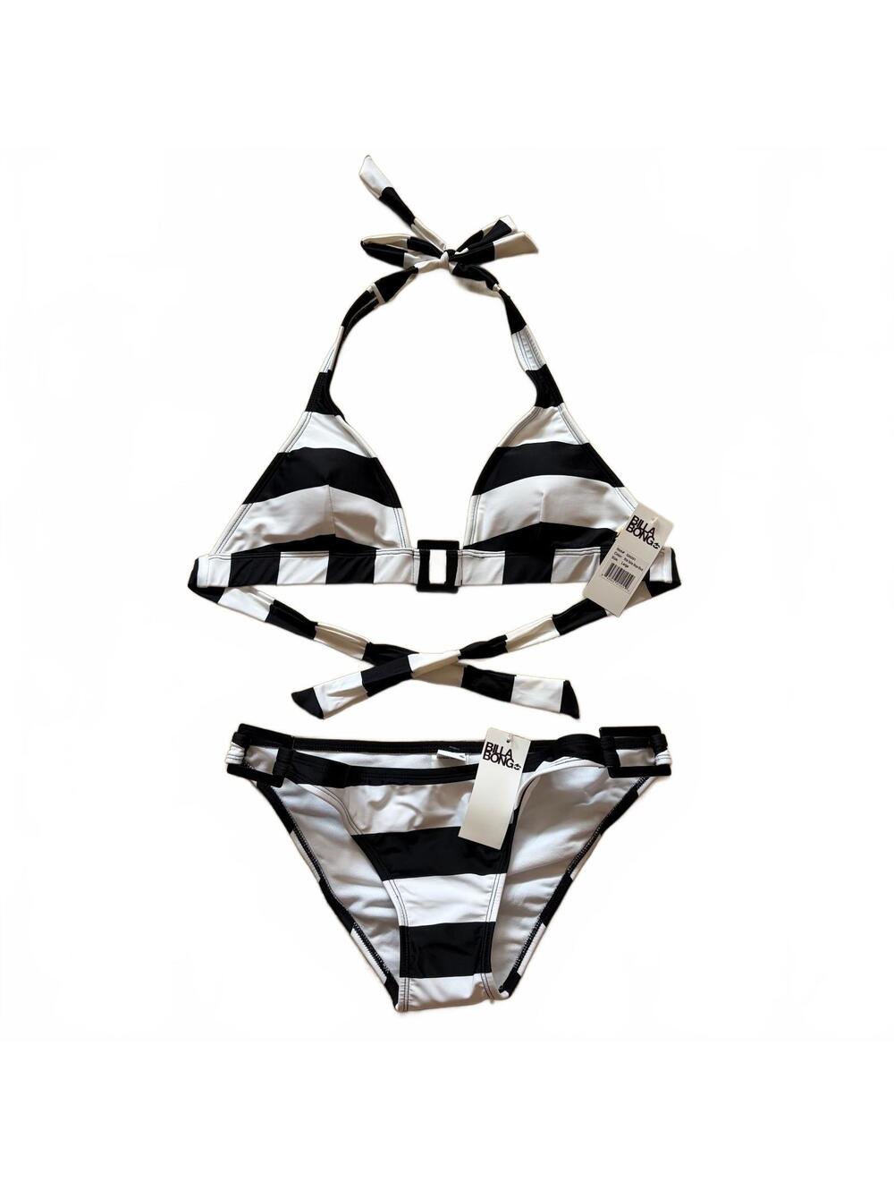 Y2K Billabong Bikini Halter Top Swimsuit Wide Sailor Stripe Women Size Large NWT